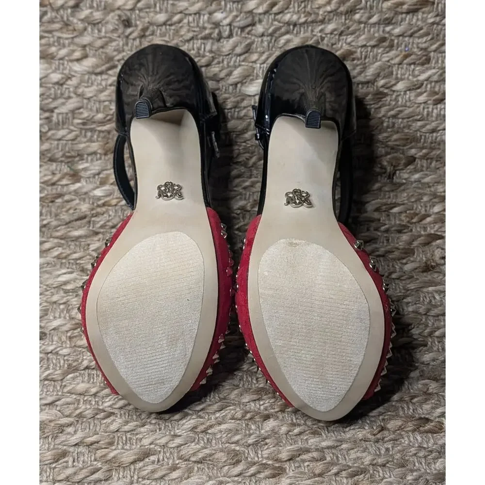 Rock & Republic Shoes Size 7.5 Med Black Red Studded Platform High Heels Suede